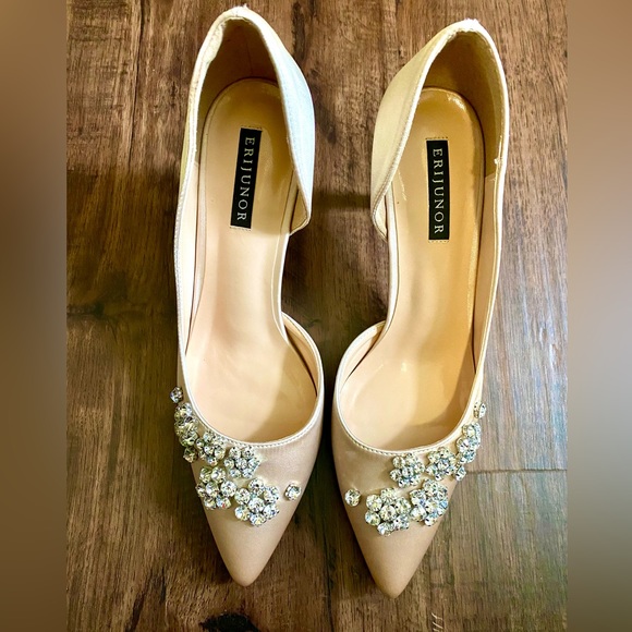 NEW SATIN RHINESTONE STILETTOS, beige US:9 - Picture 13 of 13